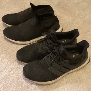 Lot of 2 Pairs Adidas Ultraboost Men’s Size 12 Shoes Black White Lace Up Slip On